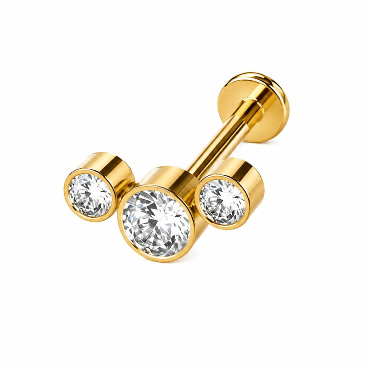 Titan Labret goldfarbig mit drei Strasssteinen
