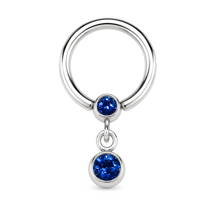 piercingring strass blau kette