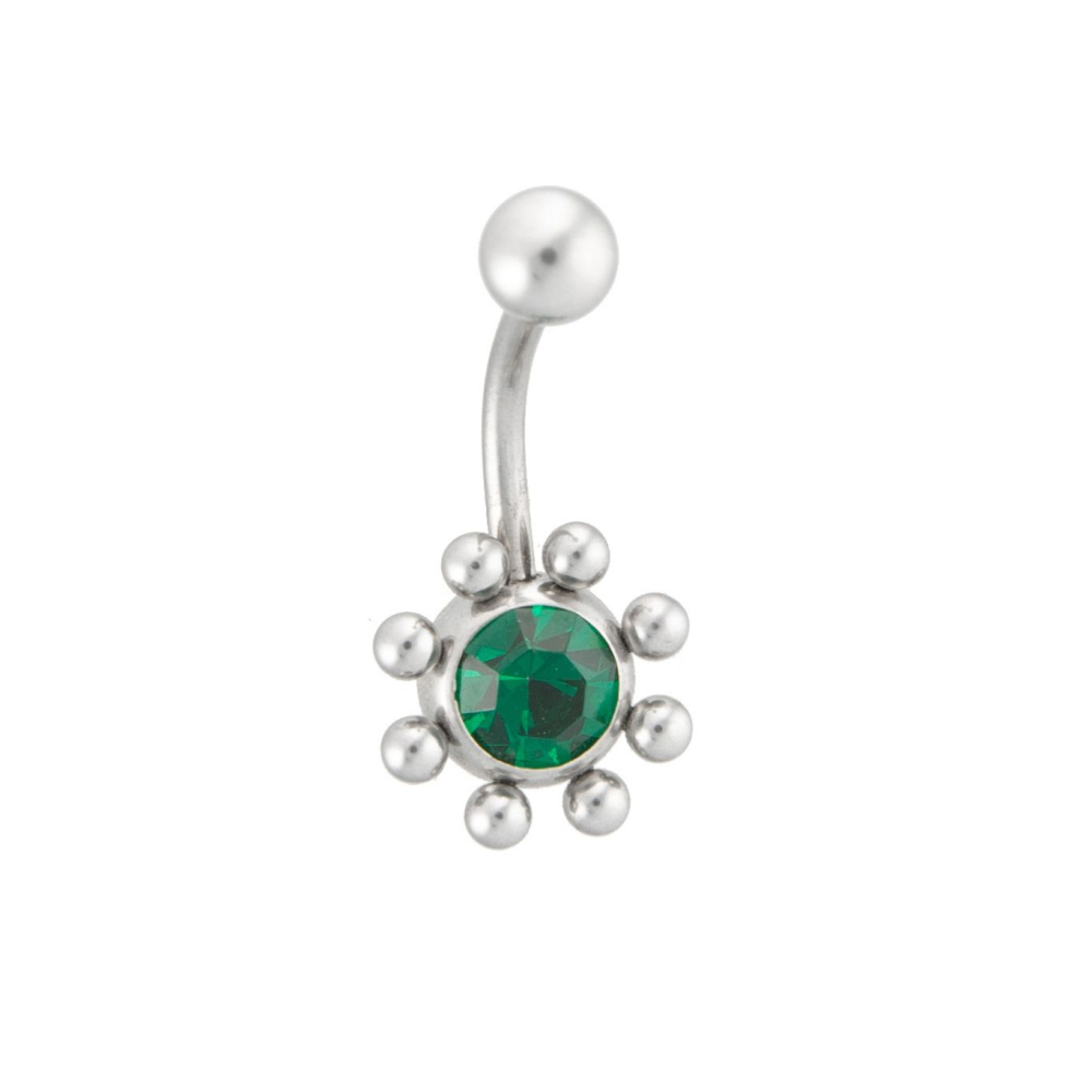 bauchnabelpiercing aus edelstehl mit kleinen kugeln strass grün emerald bauchnabelpiercing aus edelstehl mit kleinen kugeln strass grün emerald
