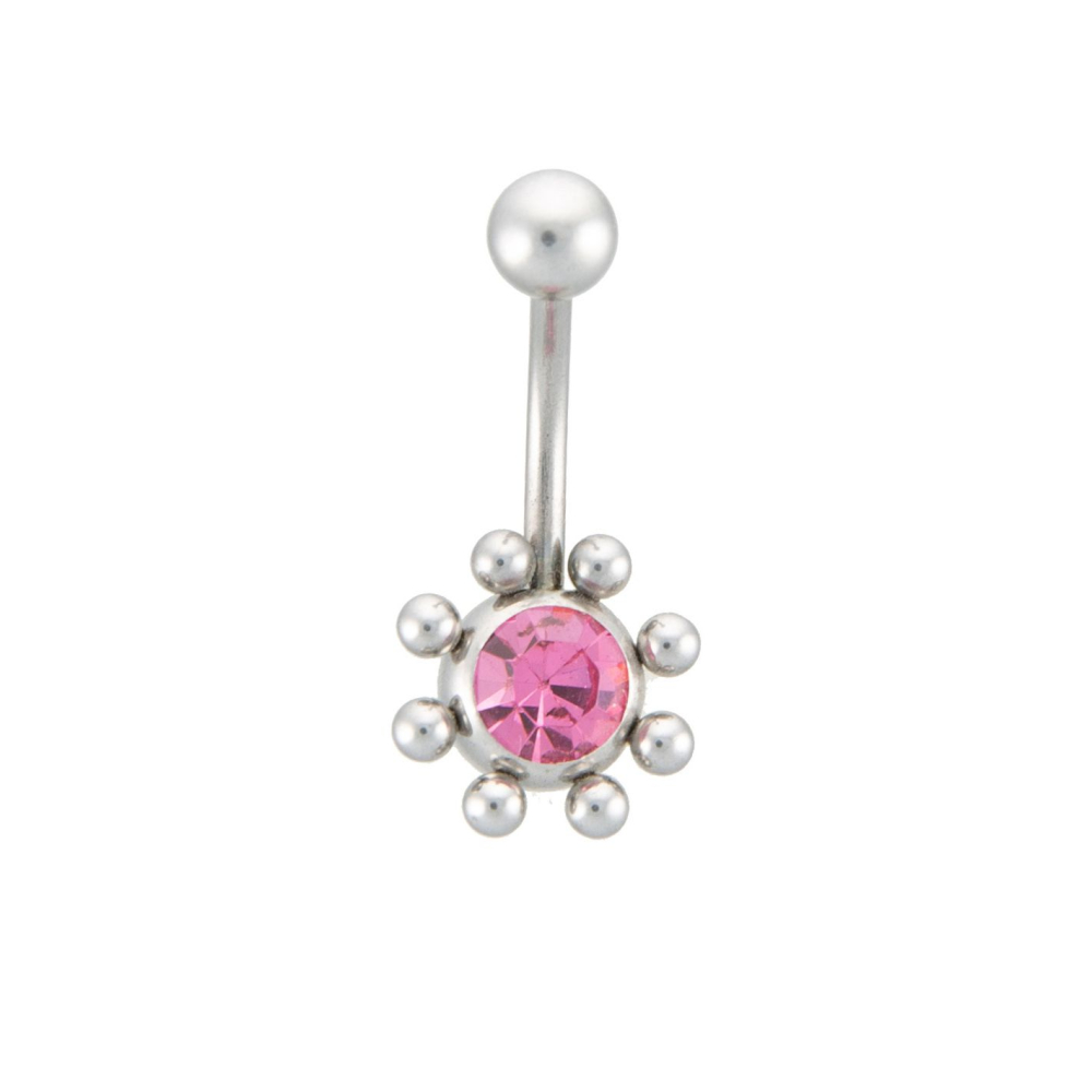 bauchnabelpiercing aus edelstehl mit kleinen kugeln strass pink bauchnabelpiercing aus edelstehl mit kleinen kugeln strass pink