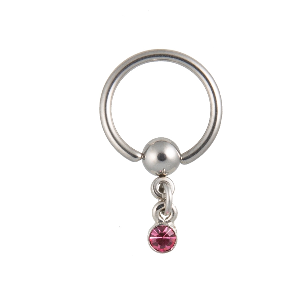 piercing ring mit kettchen und einem strass pink