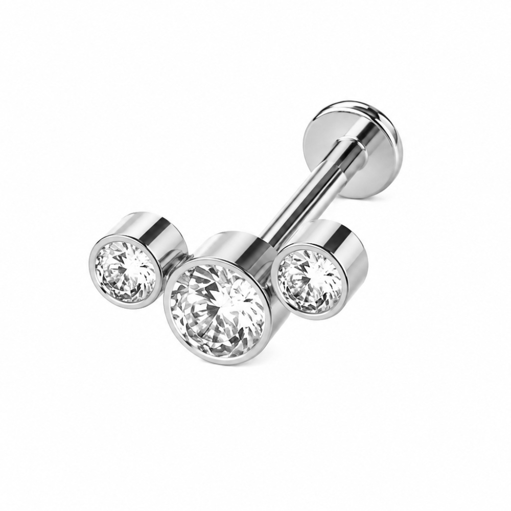 labret aus titan mit drei strass